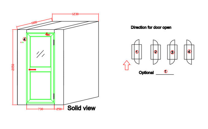 Automatyczny prysznic powietrzny do pomieszczeń czystych z aluminiowymi drzwiami skrzydłowymi W730 mm, szerokość 1230 mm 3