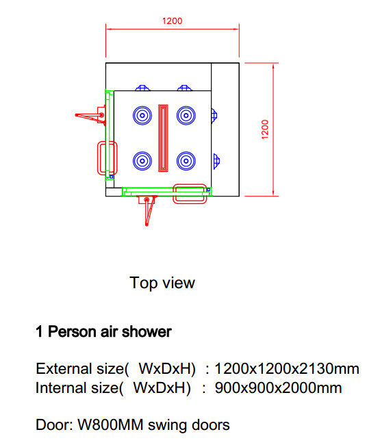 Osobisty prysznic powietrzny do pomieszczeń czystych z dwustronnym nadmuchem dla jednej osoby, praca automatyczna 4