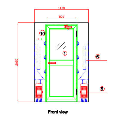 Automatyczne dmuchanie pełnych szklanych drzwi Prysznic powietrzny ze stali nierdzewnej SS304 dla 3-4 osób 0