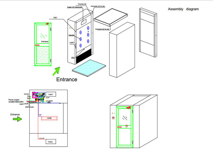 Podwójne dmuchanie Cleanroom Air Shower Pojedyncze aluminiowe drzwi W1400xD1000xH2100mm 1