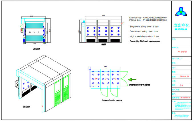Typ tunelu Prysznic powietrzny Cleanroom Elektryczny ryglowany dla przemysłu półprzewodników 3