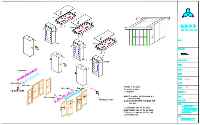 Przekazywanie materiałów i towarów Cargo Air Shower Tunel z 4-skrzydłowymi automatycznymi drzwiami przesuwnymi 3